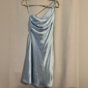 Light Blue Satin One Shoulder Strappy Mini Dress